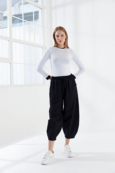 Genel Markalar Dadali Beli Lastikli Şalvar Pantolon Siyah