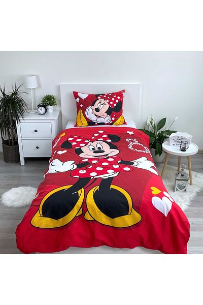 Minnie Mouse Set 2 piese lenjerie de pat, Husa pilota, 140x200 cm, husa perna, 70x90 cm, Multicolor, Minnie Mouse