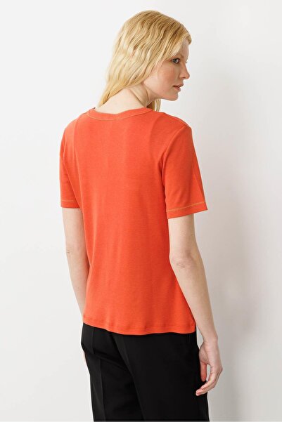 Desen Triko Women's Open Collar Cotton T-Shirt with Front Pocket Tile