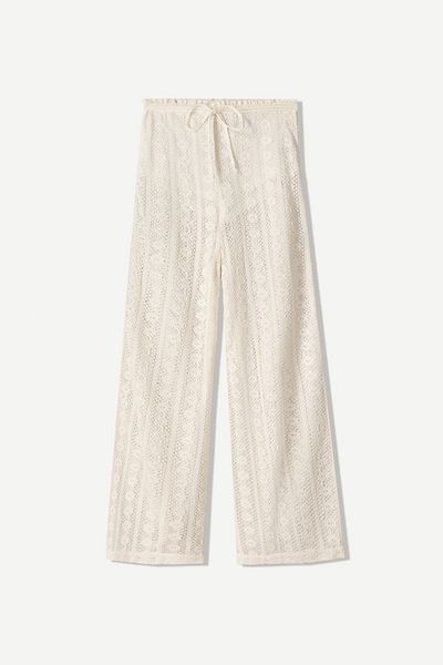 Bershka Wide-leg crochet trousers with drawstring