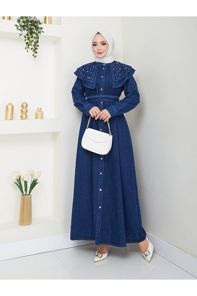 VOLT CLOTHİNG Γυναικείο τζιν φόρεμα με πλισέ μαργαριτάρι
