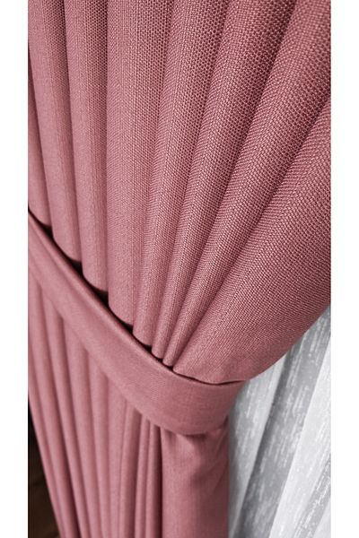 Yuka Linen Textured Dusty Rose Board Background Curtain Luxury Heavy Weight Single Sash 1/3 Dense Pleated Solid Color