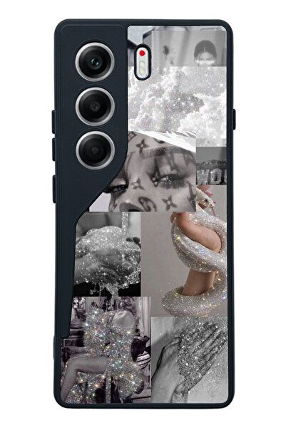 Spoyi Tecno Camon 40 Silver Sticker Tasarımlı Glossy Telefon Kılıfı