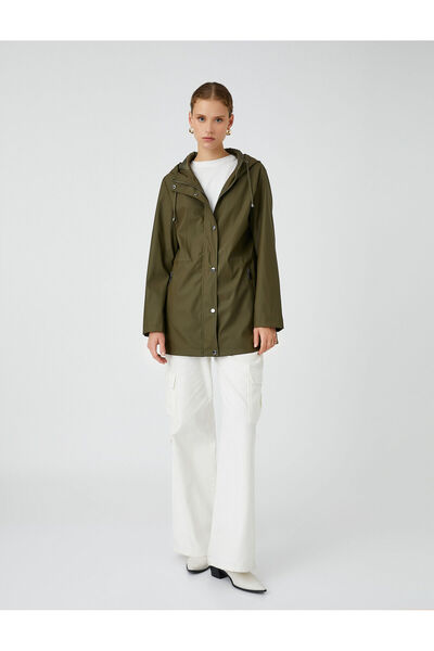 Koton Faux Leather Raincoat Hooded