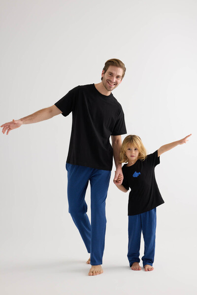 Syah Erkek Çocuk Pamuklu Kısa Kollu Uzun Pijama Takımı