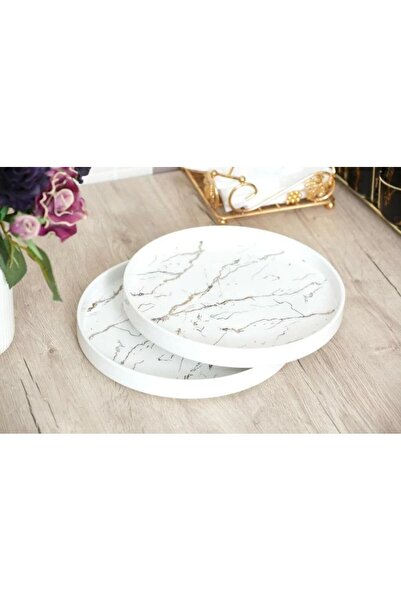 ÇIRPAN EV AROW LENA MERMER DESEN BEYAZ 2'Lİ SERVİS TABAK