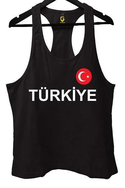 TOP GLORY Black Turkey Printed Gym Fitness Tank Top Athlete's Singlet
