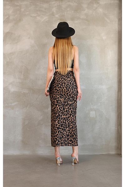 AREF JEANS Leopard Patterned Slit Denim Skirt