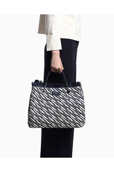 Emporio Armani Women's Woven Decorative Tasseled Navy Blue Shoulder Bag with Removable Shoulder Strap Ew 000360   Af12759-Fb2