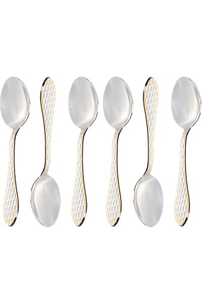 ALSAIF K2230501/ts Stainless Steel Dessert Spoon 6-piece Set, Silver/gold