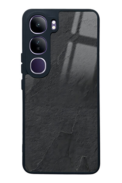 Spoyi Vivo V40 Lite Siyah Mermer Tasarımlı Glossy Telefon Kılıfı
