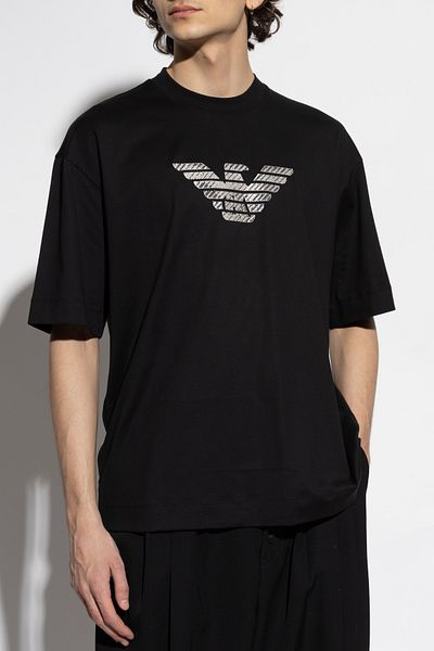 Emporio Armani Men's Oversize Short Sleeve Motif Patterned Black T-Shirt Em 001026   Af13669-Mc202