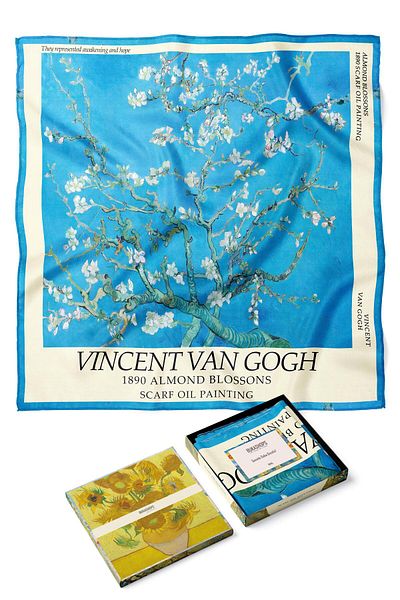 Buka Shops Bandana eșarfă din satin premium „Flori de migdal” (flori de migdal) Vincent Van Gogh