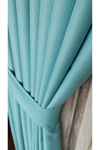 Yuka Linen Textured Turquoise Panel Background Curtain Luxury Heavy Weight Single Wing 1/3 Dense Pleated Solid Color