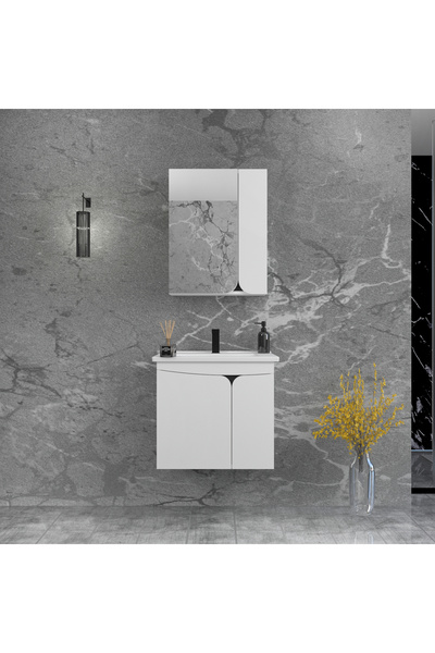 ARNETTİ Pavol 65cm Lavabolu Banyo Dolabı Takımı Beyaz Gövde Antrasit Alın - Pavol65