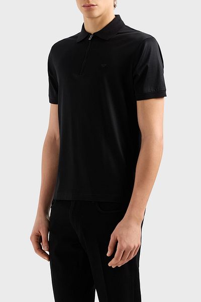 Emporio Armani Tricou cu guler polo pentru bărbați, cu mânecă scurtă, cu fermoar, cu guler polo EM001082 AF10017-UC001