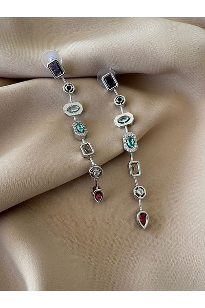 SOFT Premium Row Colorful Zircon Stone Baguette Design Earrings