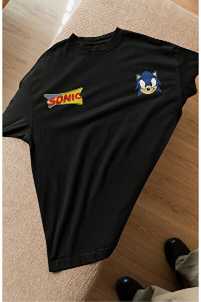 CNGZSHOP تي شيرت مطبوع عليه جيب منتفخ للجنسين، تي شيرت مكتوب عليه سونيك كبير الحجم