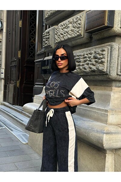 Bliss Kadın New York Model Kısa Kollu Rahat Kalıp Oversize Alt Üst Eşofman Takımı