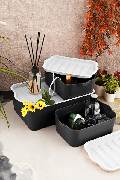 Fesya Home BERU 3'lü (2x2LT 1x5LT) Modüler Saklama Kabı Antrasit