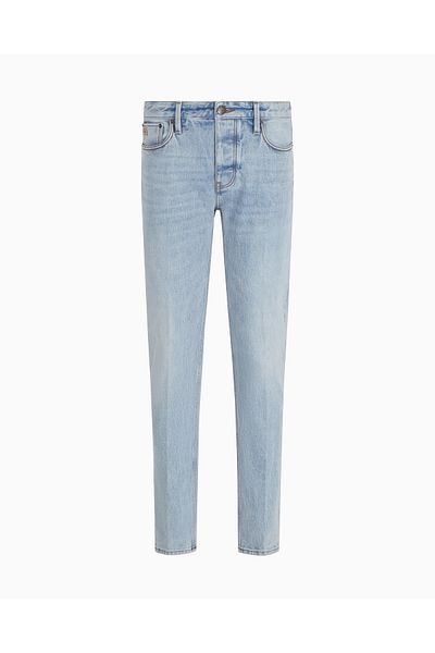 Emporio Armani Men's Denim Fabric Slim Fit Low Waist Cotton Fabric Light Blue Jeans Em 000668   Af13442-Mb003