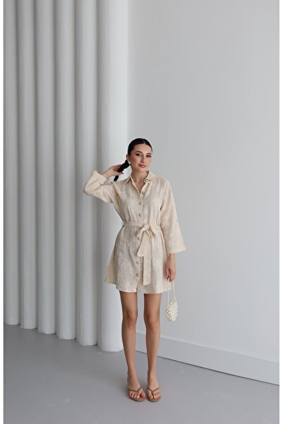 LOISY Rochie mini cu imprimeu floral pentru femei, cu detaliu cu nasturi cu c...