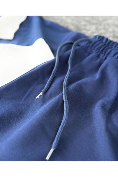 woonkey Unisex Oversized Striped Half Zip Polo Collar Track Suit Cotton Set of 2 New Season