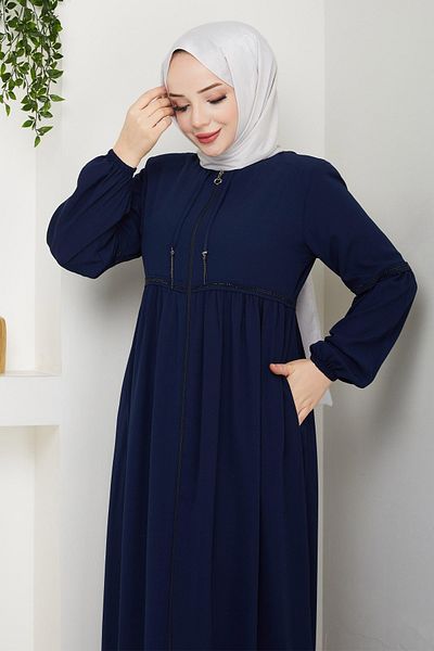 InStyle Gathered Stone Pleated Dark Navy Blue Ferace