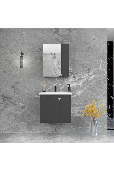 ARNETTİ Pavol 65cm Lavabolu Banyo Dolabı Takımı Antrasit Gövde Beyaz Alın - P...