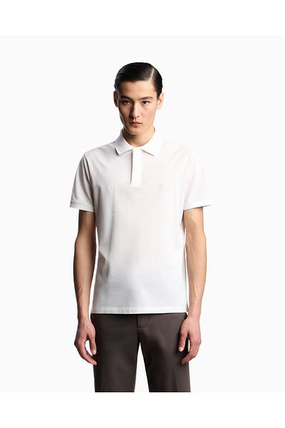 Emporio Armani Men's Polo Neck Regular Fit Pure Cotton Short Sleeve White Polo Neck T-Shirt Em 001146   Af13742-U0003