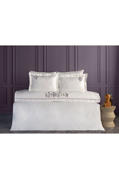 Dantela Veria Nakışlı & El İşi Pamuk Saten Nevresim Takımı - Mürdüm