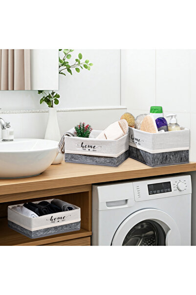 GOLD HOME COLLECTION KEÇE 3LÜ SEPET SET BEZLİ GRİ