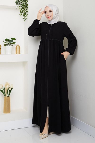 InStyle Gathered Stone Pleated Black Ferace