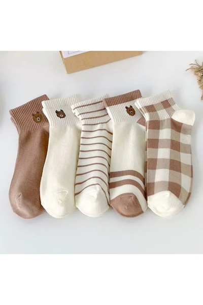 delis Set 5 Perechi De Sosete Pentru Dama, Ss067, Maro/crem, Marime Universala