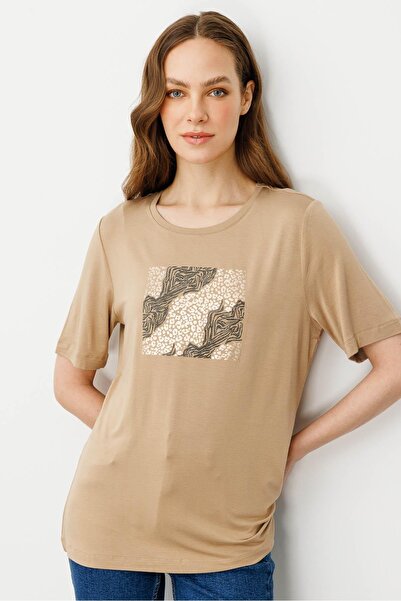 Desen Triko Жіночий футболка з круглим вирізом і камінням на грудях, віскоза