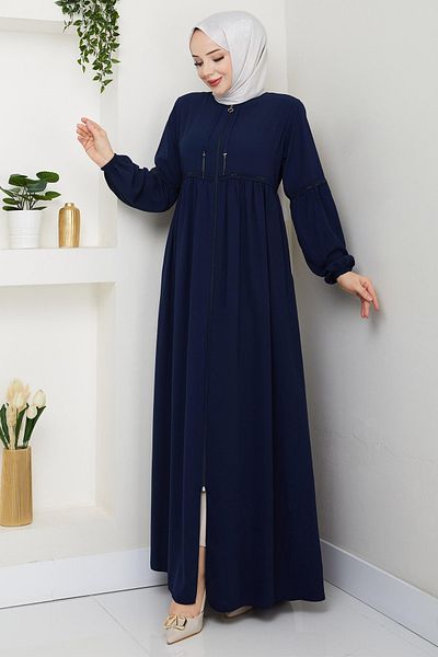 InStyle Gathered Stone Pleated Dark Navy Blue Ferace