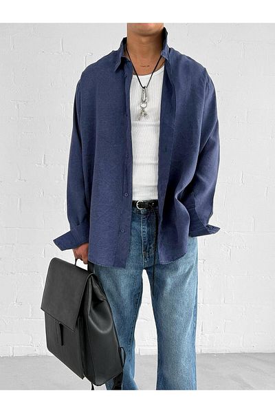 ablukaonline Мъжка ежедневна риза Oversize, тъмносиня, с пране