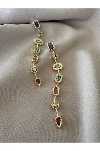SOFT Premium Row Colorful Zircon Stone Baguette Design Earrings