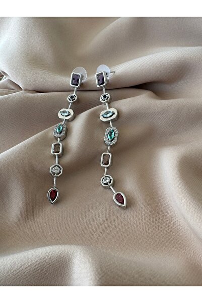 SOFT Premium Sıralı Renkli Zirkon Taş Baget Tasarım Küpe