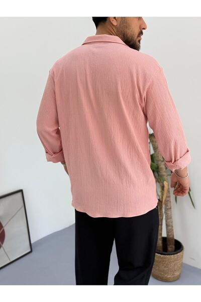 Combineman35 Dusty Rose Black Men's Summer Crinkle Lycra Fabric Long Sleeve Shirt Tracksuit 2 Piece Wrap Suit