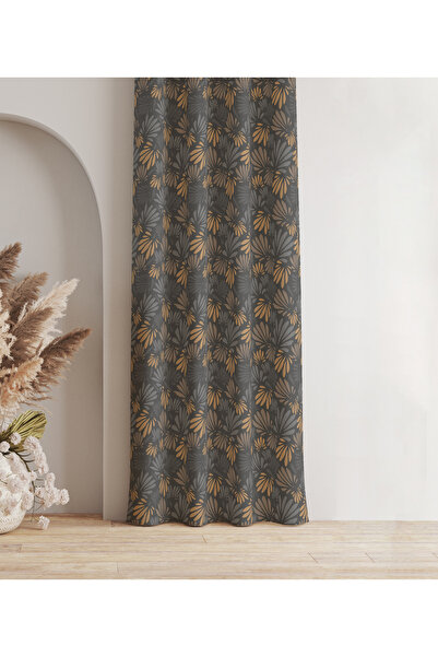 milroma Modern Desen Kadife Kumaş,Baskılı Fon Perde – Tek Kanat – Korniş ve R...