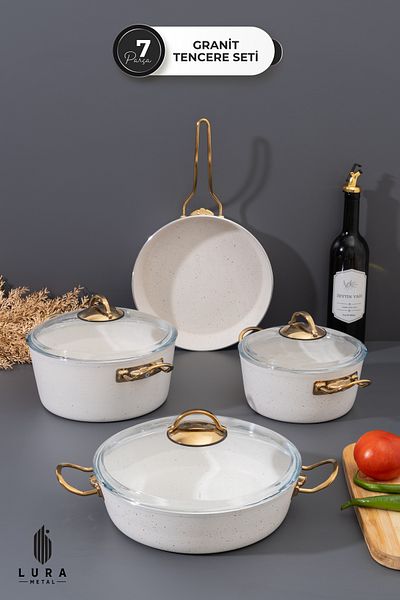 Homekolik 7 Piece Ewx Metal Handle White Granite Pot Set – 26 cm