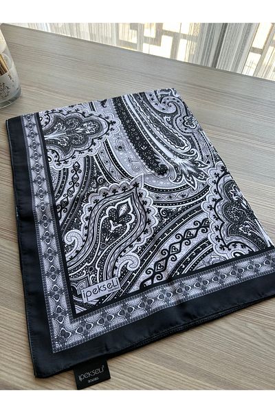 İpekseli Şal din bumbac cu model Etro mătăsos negru
