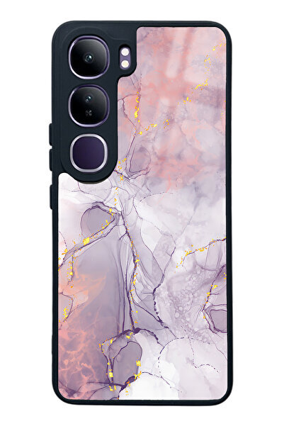 Spoyi Vivo V40 Lite Fuşya Mermer Tasarımlı Glossy Telefon Kılıfı