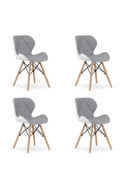 ARTOOLS Set 4 scaune in stil scandinav, Artool, Lago, piele ecologica, lemn, gri si alb, 47x52x73 cm
