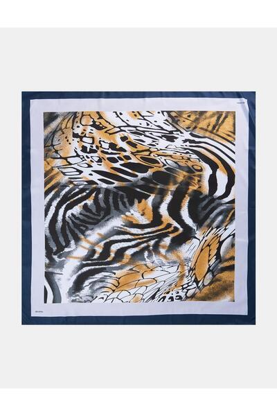 Kayra Leopard Patterned Scarf Navy Blue-Grey