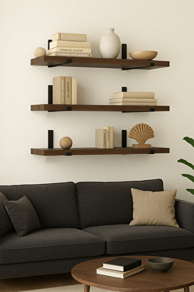 volo dekor - Uçan Raf ,Duvar Rafı 3’lü Set Kitaplık Mutfak Banyo (60 cm Ceviz)
