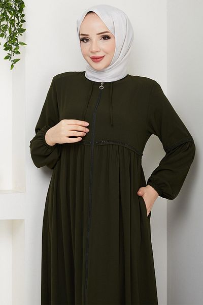 InStyle Gathered Stone Pleated Khaki Ferace