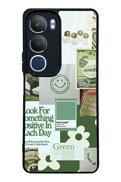 Spoyi Vivo Y19s Green Sticker Tasarımlı Glossy Telefon Kılıfı