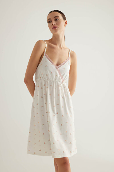 Hays Kadın Pamuklu V Yaka Dantel Detaylı Büzgülü Gecelik